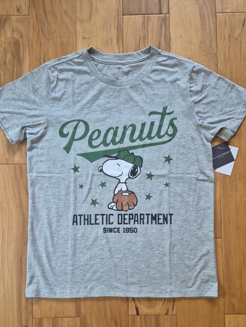 Peanuts Snoopy Baseball Tee - Gray & Green